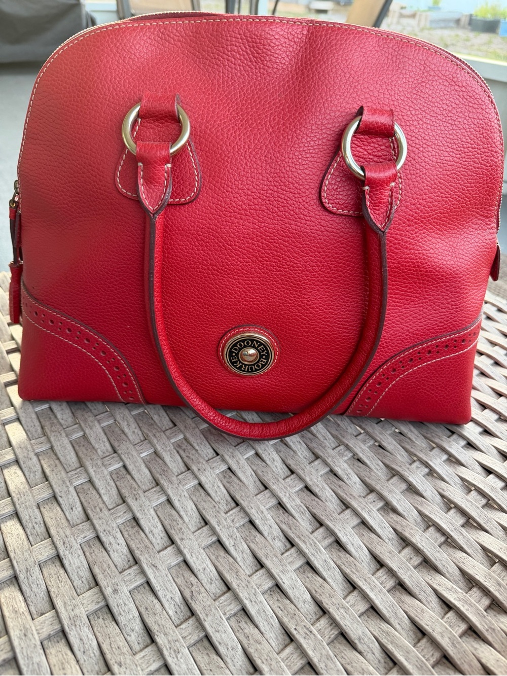 Dooney & Bourke Red Pebbled Leather Dome Satchel
